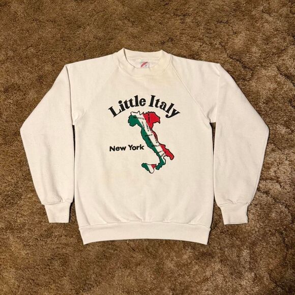 Vintage 80s New York Little Italy Crewneck Sweatshirt White Small - Picture 1 of 5